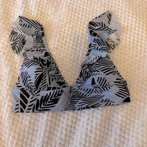 Aerie Boho Ruffle Powder Blue Palm Leaf Bikini Top